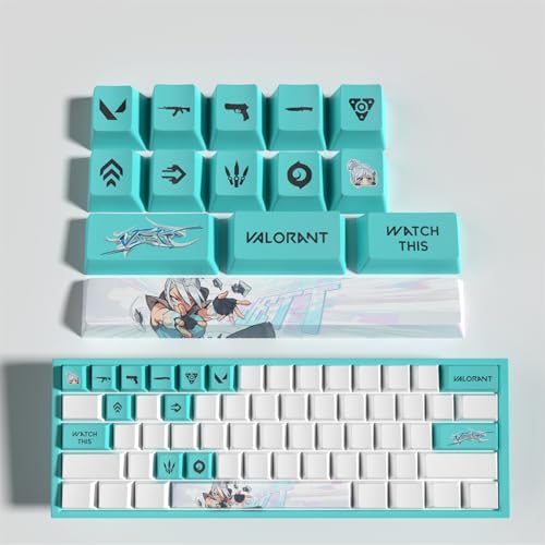 bluemx Valorant Jett 14 Stück Keycaps für mechanische Tastatur für Gamer PBT OEM Profilfarbe Sublimation Layout für PC Player (12) von bluemx