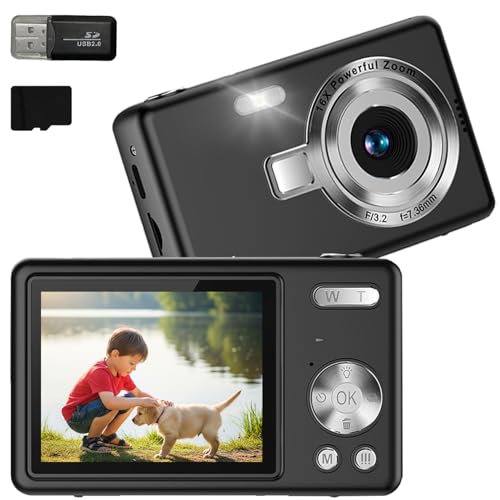 Digitalkamera 1080P 44MP Mini Tragbare Kamera für Mädchen Jungen Studenten mit 32GB SD Karte & Kartenleser Vlogging-Kamera mit 2,4 Zoll Bildschirm 8X Zoom Filter LED Fülllicht und Anti-Shake von bmshnjat