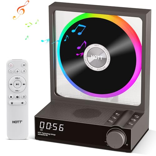 HOTT CD-Player Tragbar mit Fernbedienung, Bluetooth 5.3 Desktop CD Player mit RGB-Lichtern, Tragbarer CD Player mit HiFi Lautsprechern, Unterstützt TF-Karte, Transkription, LED-Bildschirm, Timer(grau) von bodymaster