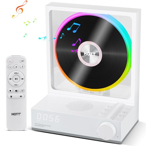 HOTT CD-Player Tragbar mit Fernbedienung, Bluetooth 5.3 Desktop CD Player mit RGB-Lichtern, Tragbarer CD Player mit HiFi Lautsprechern, Unterstützt TF-Karte, Transkription, LED-Bildschirm, Timer(Weiß) von bodymaster