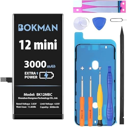 Bokman für 12 Mini-Akku-Ersatz, 3000 mAh Hochleistungs-Li-Ionen-Polymer-Akku mit Allen Werkzeugsätzen, kompatibel mit A2176, A2398, A2399, A2400 von bokman