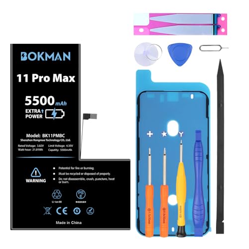 Bokman für iPhone 11 Pro Max Akku, Hochleistungs-Li-Ionen-Polymer-Akku 5500mAh mit Werkzeugsätzen von bokman