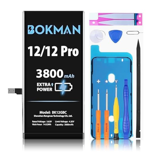 bokman Akku für iPhone 12/12 Pro 3800mAh, Hohe Kapazität Lithium-Ionen-Akku mit Reparaturwerkzeugen von bokman