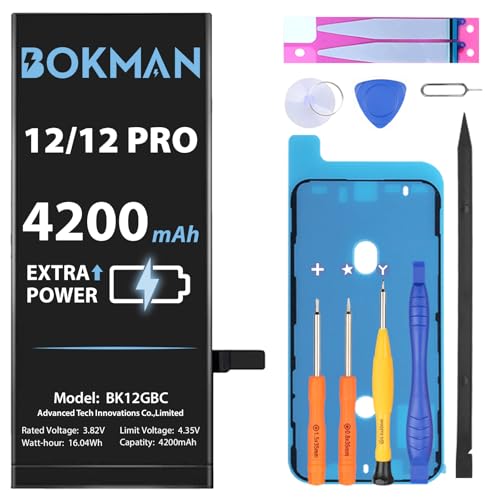 bokman Akku für iPhone 12/12 Pro 4200mAh, Hohe Kapazität Lithium-Ionen-Akku mit Reparaturwerkzeugen von bokman