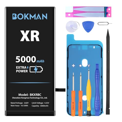 bokman Akku für XR, Hohe Kapazität erhöht mit 5000 mAh Polymer-Lithium-Batterie Ersatz mit Reparatursatz von bokman