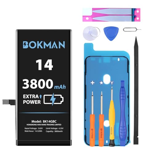 bokman Akku für iPhone 14 3800 mAh, hohe Kapazität Li-Ionen-Polymer-Akku mit Allen Werkzeug-Kits von bokman