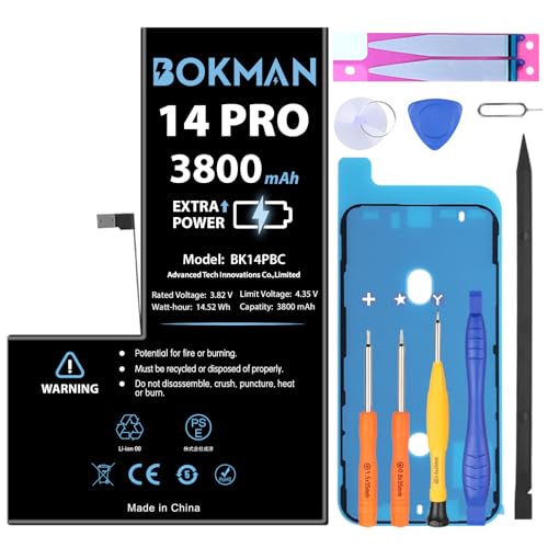 bokman Akku für iPhone 14 Pro 3800 mAh, hohe Kapazität Li-Ionen-Polymer-Akku mit Allen Werkzeug-Kits bokman Akku für iPhone 14 Pro 3800 mAh, hohe Kapazität Li-Ionen-Polymer-Akku mit Allen Werkzeug-Kits von bokman