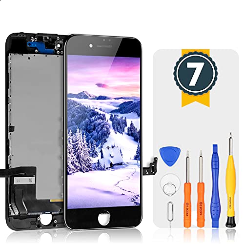 Bokman Display Reparaturset kompatibel mit Schwarz iPhone 7 (inkl. Glas, Retina LCD, Touchscreen), Passendes Profi-Werkzeugset enthalten von bokman