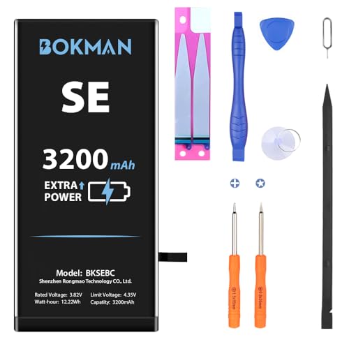 bokman Ersatz-Akku für iPhone SE, hohe Kapazität, Li-Ion-Polymer-Akku, 3200 mAh, mit allen Werkzeug-Sets und Klebestreifen von bokman