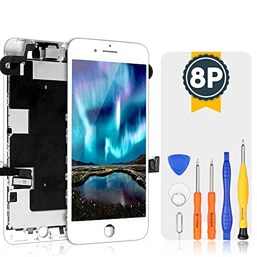 bokman Vormontiertes Display Reparaturset kompatibel mit Weiß iPhone 8 Plus, Inklusive FaceTime-Kamera, Mikrofon, Lautsprecher und Näherungssensor, Passendes Profi-Werkzeugset enthalten von bokman