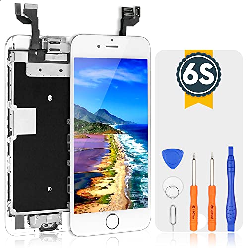 Bokman Vormontiertes Display Reparaturset kompatibel mit Weiß iPhone 6s, Inklusive FaceTime-Kamera, Home button, Mikrofon, Lautsprecher und Näherungssensor, Passendes Profi-Werkzeugset enthalten von bokman