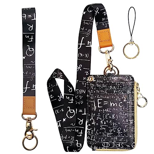 Mathe Lanyard Wallet with Zipper,Lanyards for ID Badges Card and Keys,Fashionable ID Card Holders with Retractable Lanyards,Cute Neck Lanyard Teacher ID Badge Holder for School Studnt Teens von bolimoss