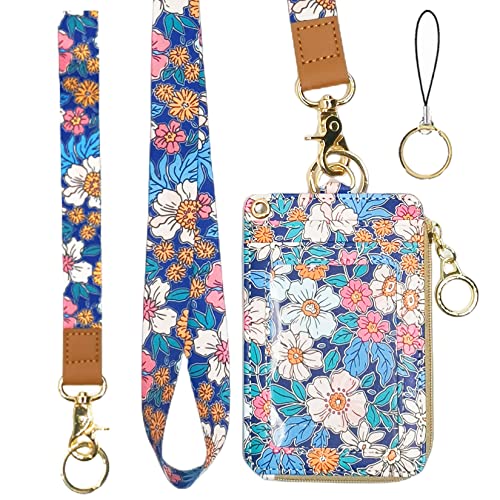 Schlüsselband mit Brieftasche, Reißverschluss-Ausweishülle mit Schlüsselband, Ausweishalter, Schlüsselband, Brieftasche für Frauen, modische Schlüsselband, Brieftasche (Cartoon-Blumenmuster) von bolimoss