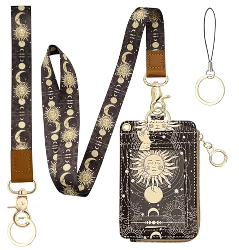 bolimoss Sun and Moon Lanyard Wallet, Boho Lanyard with Wallet,ID Badge Holder with Neck & Wristlet Lanyard, PU Leather Zip ID Case Wallet with Breakaway Lanyard, Keychain Wallet for Women von bolimoss