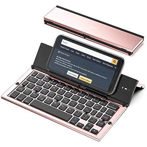 booxi Geyes Faltbare Bluetooth Tastatur, Kabellose Minitastatur, Tragbar USB Wiederaufladbar Mini Funktastatur, Tri-fold Keyboard für iOS,Android,Windows,Tablet,PC,Laptop,Smartphone(Roségold) von booxi