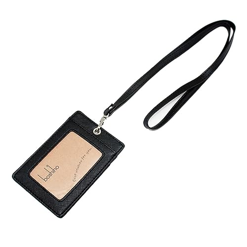 Boshiho Ausweishalter aus Leder, vertikaler Stil, mit strapazierfähigem Umhängeband 4.5 x 3.1 inch schwarz 2 von boshiho