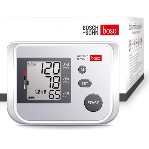 boso medicus family 4 – Partner- und Familien-Blutdruckmessgerät mit 4 Speichern, großem Display und Arrhythmie-Erkennung – Inkl. Universal-Manschette (22–42cm) von boso