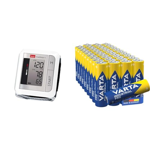 boso medistar+ – Handgelenk Blutdruckmessgerät mit Speicher für 90 Messungen & VARTA Batterien AA, Industrial Pro, Alkaline Batterie, 1,5V von boso
