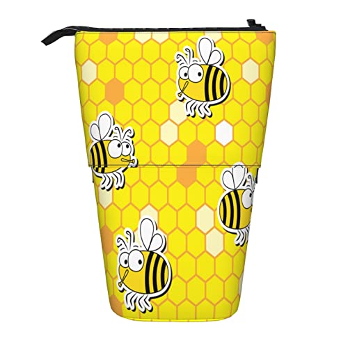 Federmäppchen Lustige Fliegende Bienen Cartoon Tier Gelber Hintergrund Bleistifte Tasche Mit Reißverschluss Stehen Bleistifthalter Grosse Kapazität Federmäppchen Mädchen, Für Schule, Schüler von bozhoushimatingbaihuoyouxiangongsi