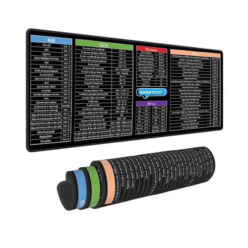 Computer Office Power Point Excel Word Kurzschnitt-Tastenkombinationen Tasten Gaming-Tastatur Mauspad Mauspad riesige verlängerte XL-genähte Kanten Gummisohle für Home Office (80 x 30 cm) von bqabhu