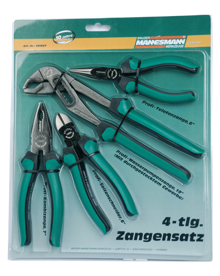 BRÜDER MANNESMANN Profi Zangen-Satz, 4-teilig, im Blister von brÜder mannesmann green line