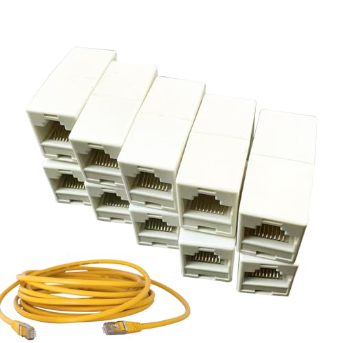 RJ45-Koppler - RJ45-Verlängerungsanschluss, Ethernet-Koppler | weiblich auf LAN-Buchse weiblich, Set mit 10 Doppelkopf-Kopplern für Netzwerkverbindungen als modularer Dri-Verbindung von brooksnaji