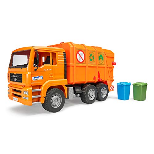 bruder 02760 - MAN TGA Müll-LKW - 1:16 Müllabfuhr Müllauto Müllwagen Mülltonnen Arbeiter Müllmann Abfallentsorgungs-Fahrzeug LKW Spielzeug von bruder