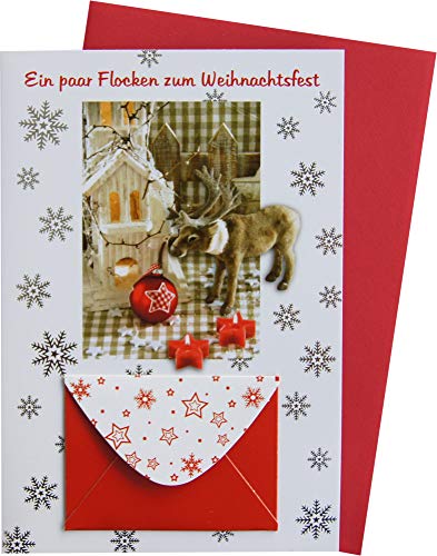 Weihnachtskarte Geldkarte Glückwunschkarte Geldkarte" Ein paar Flocken zum Weihnachtsfest" Karte mit Umschlag rot Nr. 243 von bsb-obpacher
