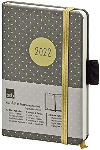 BSB Buchkalender V-Book, 2022, A6, 1 Woche = 2 Seiten, Anthrazit mit goldenen Punkten, Terminkalender, Wochenplaner, Taschenkalender, 02-0219 von bsb