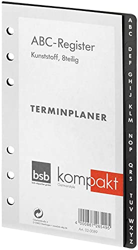 BSB Ersatzeinlage ABC-Register - 6-fach Lochung - ca. A6 - für BSB Kompakt Terminplaner Organizer - 02-0089 von bsb