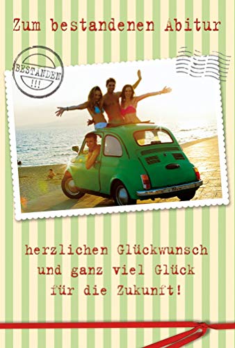 BSB Grußkarte Glückwunschkarte zum Abitur - Fiat 500 vor Sonnenuntergang - Umschlag creme 631113-2 von bsb