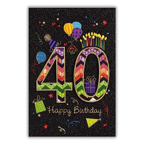 bsb 40. Geburtstagskarte Frau & Mann - Karte Geburtstag in 11,5 x 17,0 cm - Glückwunschkarte Geburtstag mit Party-Motiv - 40. Geburtstag-Karte mit Umschlag - Geburtstagskarten von bsb