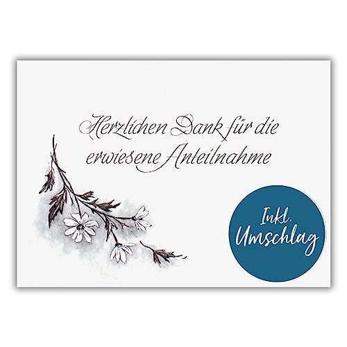 bsb 5 Trauerdankeskarten zur Beerdigung - liebevolle Beileidskarten mit Umschlag - Trauerkarten hochwertig mit Text-Motiv - Herzliches Beileid Karte Trauer - Kondolenzkarten in 10,5 x 14,5 cm von bsb