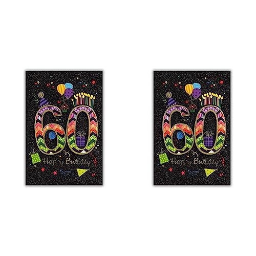 bsb 60. Geburtstagskarte Frau & Mann - Karte Geburtstag in 11,5 x 17,0 cm - Glückwunschkarte Geburtstag mit Party-Motiv - 60. Geburtstag-Karte mit Umschlag - Geburtstagskarten (Packung mit 2) von bsb