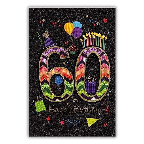bsb 60. Geburtstagskarte Frau & Mann - Karte Geburtstag in 11,5 x 17,0 cm - Glückwunschkarte Geburtstag mit Party-Motiv - 60. Geburtstag-Karte mit Umschlag - Geburtstagskarten von bsb
