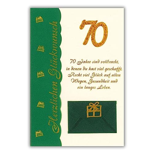 bsb 70. Geburtstagskarte Frau & Mann - Karte Geburtstag in 11,5 x 17,0 cm - Glückwunschkarte Geburtstag mit Spruch-Motiv - 70. Geburtstag-Karte mit Umschlag - Geburtstagskarten von bsb