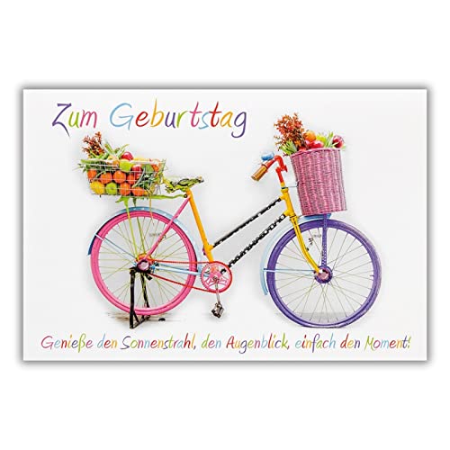 bsb A4 Geburtstagskarte Frau & Mann in 23,5 x 32,8 cm - Karte Geburtstag mit Fahrrad-Motiv - liebevolle Karten zum Geburtstag Frau - kunstvolle Geburtstagskarte Mann - Geschenkkarte von bsb