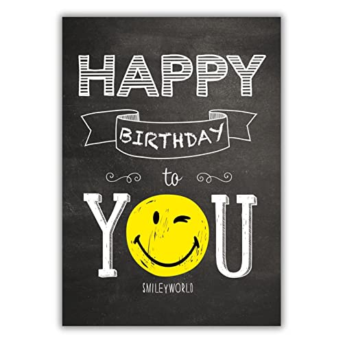 bsb A4 Geburtstagskarte Frau & Mann in 23,5 x 32,8 cm - Karte Geburtstag mit Smiley-Motiv - liebevolle Karten zum Geburtstag Frau - kunstvolle Geburtstagskarte Mann - Geschenkkarte von bsb