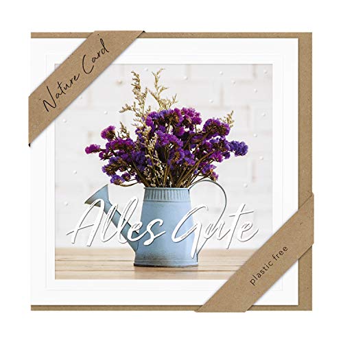 bsb - Alles Gute Karte Blumen in Gießkanne - Nature Card - Nachhaltige Karten zum Geburtstag - Grußkarten mit Umschlag - Karte Frauen & Männer - Glückwunschkarte 15,5 x 15,5 cm von bsb