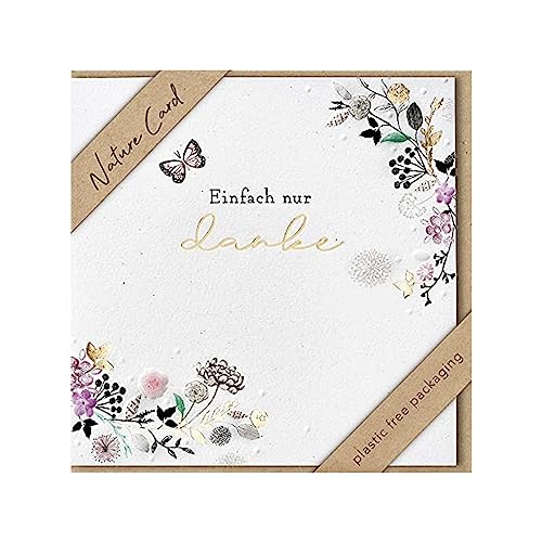 bsb - Dankeskarte Blumen & Schmetterling - Nature Card - Nachhaltige Grußkarten - Karten mit Umschlag - Geschenk beste Freundin oder Freund - Karte Liebe & Freundschaft 15,5x 15,5 cm von bsb