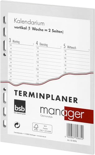 bsb Ersatzeinlage Kalendarium Manager 2025, 6-Fach Lochung - vertikal, ca. A5 - Terminplaner Organizer, 02-0096 von bsb