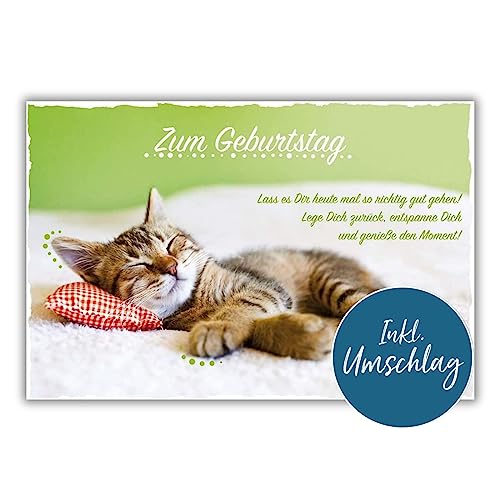 bsb - Glückwunsch Karte zum Geburtstag 11,5 x 17,0 cm - hochwertige Geburtstagskarte mit Umschlag - schöne Geburtstagskarten für Frauen & Männer - Glückwunschkarte mit Katzen-Motiv von bsb