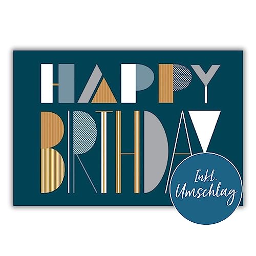 bsb - Glückwunsch Karte zum Geburtstag 11,5 x 17,0 cm - hochwertige Geburtstagskarte mit Umschlag - schöne Geburtstagskarten für Frauen & Männer - Happy Birthday Karte mit schicker Schrift von bsb