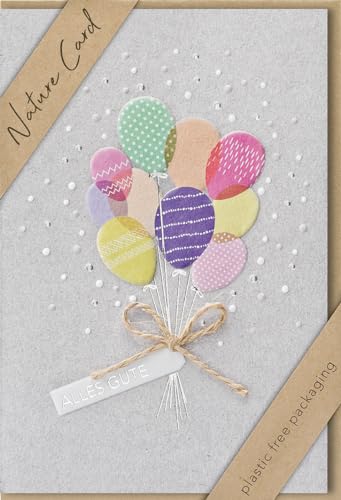 bsb - Glückwunschkarte Luftballon - Nature Card - Nachhaltige Karten zum Geburtstag - Glückwunschkarten mit Umschlag - Geburtstagskarte Frauen & Männer - Glückwunschkarte 11,5 x 17 cm von bsb