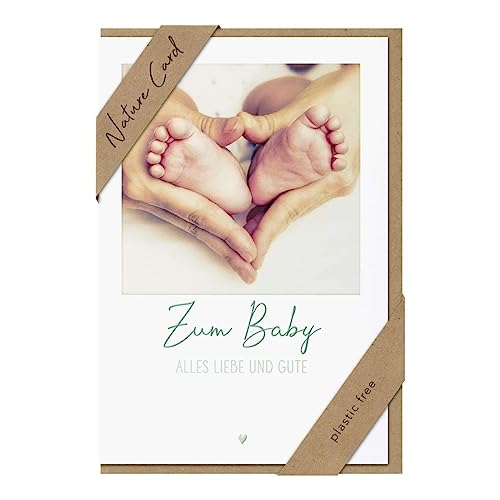 bsb - Glückwunschkarte zur Geburt Babyfüße in Händen - Nature Card - Nachhaltige Karten zur Geburt - Glückwunschkarten mit Umschlag - Glückwunschkarten Geburt Junge & Mädchen - 11,5 x 17 cm von bsb