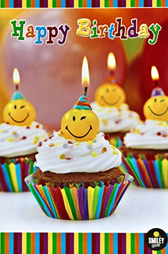 bsb - Herzlichen Glückwunsch Karte zum Geburtstag 11,5 x 17,0 cm - lustige Geburtstagskarte mit Umschlag - schöne Geburtstagskarten für Frauen & Männer - Glückwunschkarte mit Smileymotiv von bsb