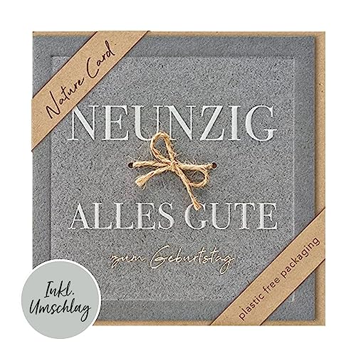 bsb - Karte zum 90. Geburtstag - Nature Card - Nachhaltige Karten zum Geburtstag - Geburtstagskarten mit Umschlag - Geburtstagskarte Frauen & Männer - Glückwunschkarte 15,5 x 15,5 cm von bsb