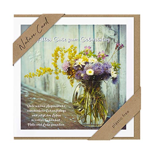 bsb - Karte zum Geburtstag - Nature Card - Nachhaltige Karten zum Geburtstag - Geburtstagskarten mit Umschlag - Geburtstagskarte Frauen & Männer - Glückwunschkarte 15,5 x 15,5 cm - Blumenvase von bsb