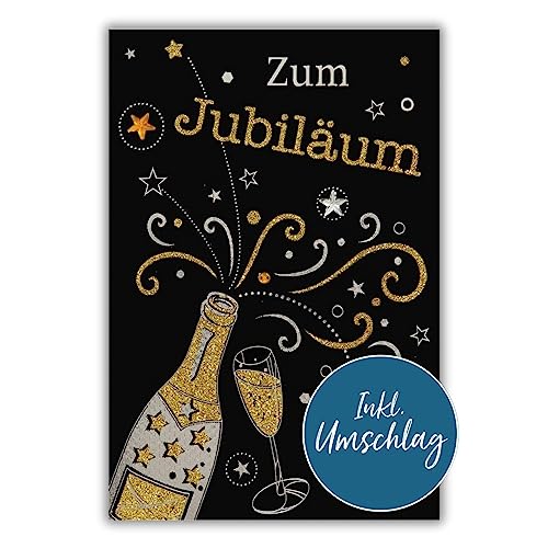 bsb Karte zum Jubiläum - Karte Jubiläum mit Sektflasche-Motiv - liebevolle Karte zum Dienstjubiläum oder Firmenjubiläum - Glückwunschkarte Jubiläum - Karte Jubiläum in 12,4 x 17,9 cm von bsb