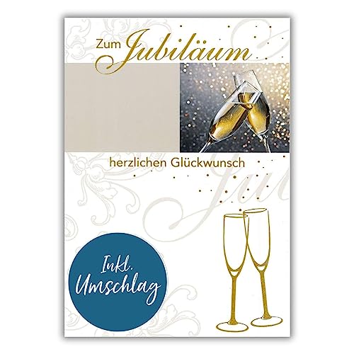 bsb Karte zum Jubiläum - Karte Jubiläum mit Sektgläser-Motiv - liebevolle Karte zum Dienstjubiläum oder Firmenjubiläum - Glückwunschkarte Jubiläum - Karte Jubiläum in 12,4 x 17,9 cm von bsb